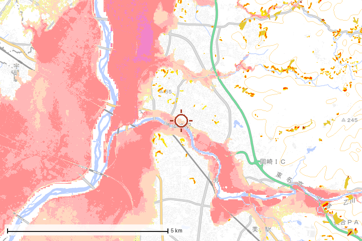 岡崎市周辺のハザード重ね図