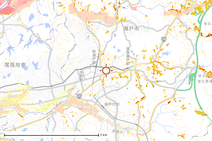 瀬戸市周辺のハザード重ね図