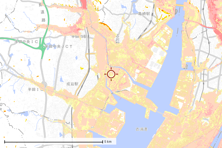 半田市周辺のハザード重ね図