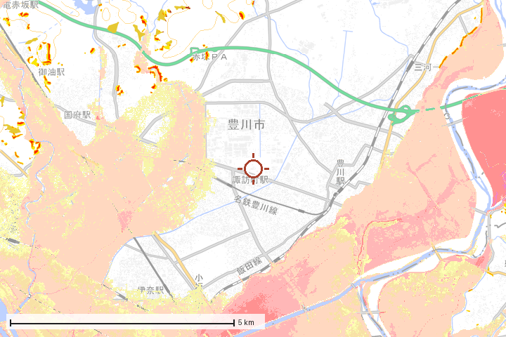 豊川市周辺のハザード重ね図