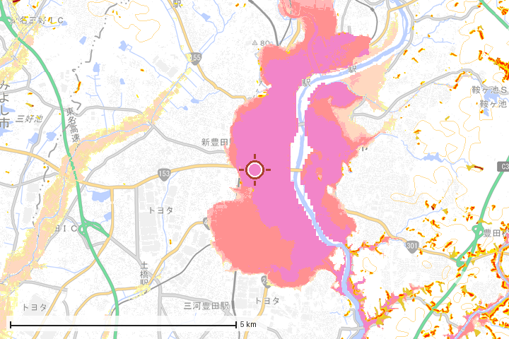 豊田市周辺のハザード重ね図
