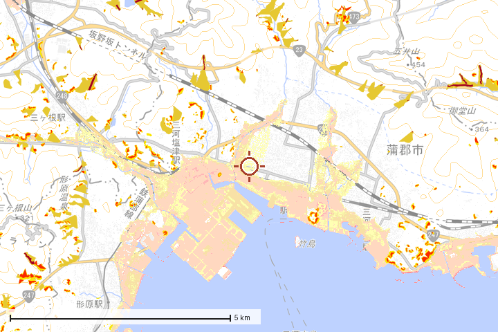 蒲郡市周辺のハザード重ね図