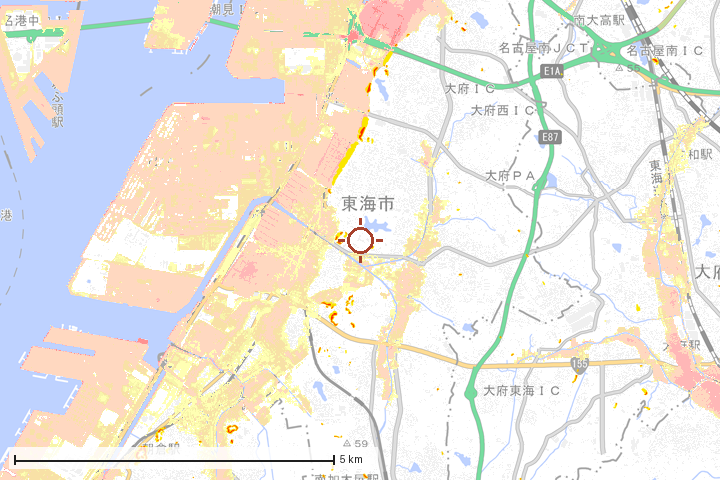 東海市周辺のハザード重ね図