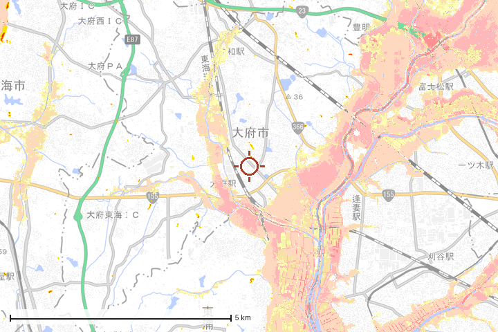 大府市周辺のハザード重ね図