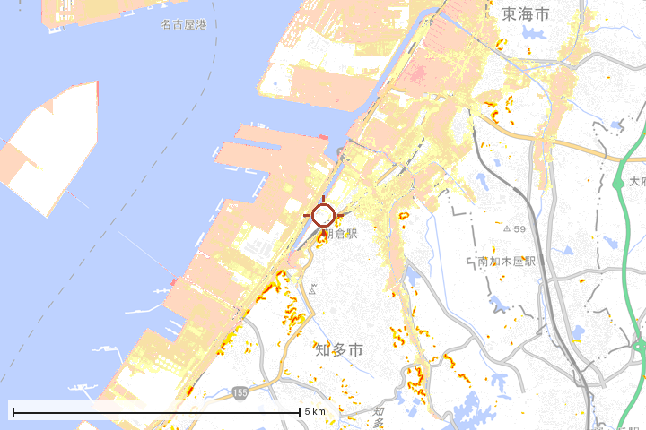知多市周辺のハザード重ね図