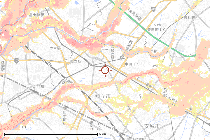 知立市周辺のハザード重ね図