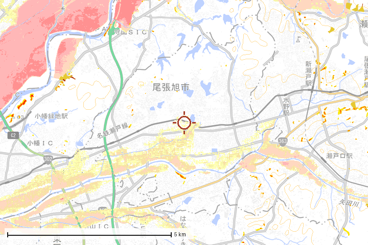 尾張旭市周辺のハザード重ね図