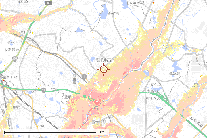 豊明市周辺のハザード重ね図