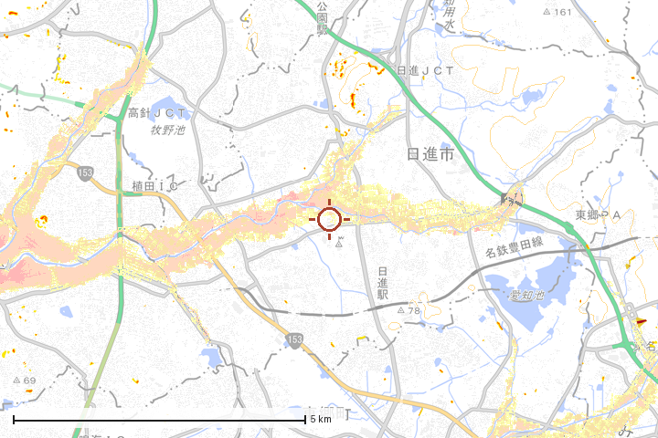 日進市周辺のハザード重ね図
