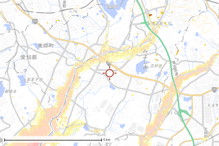 みよし市周辺のハザード重ね図