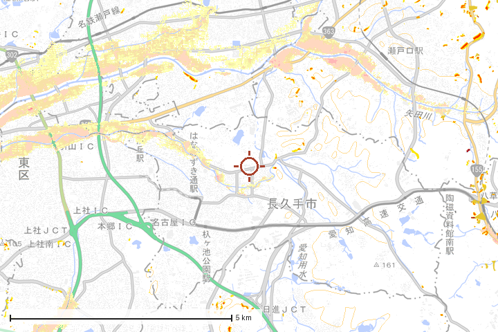 長久手市周辺のハザード重ね図