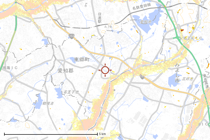 東郷町周辺のハザード重ね図