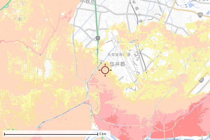 豊山町周辺のハザード重ね図