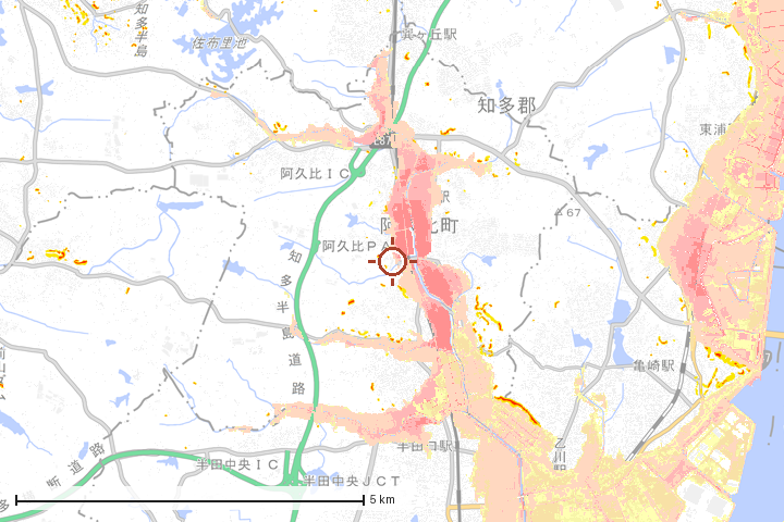 阿久比町周辺のハザード重ね図