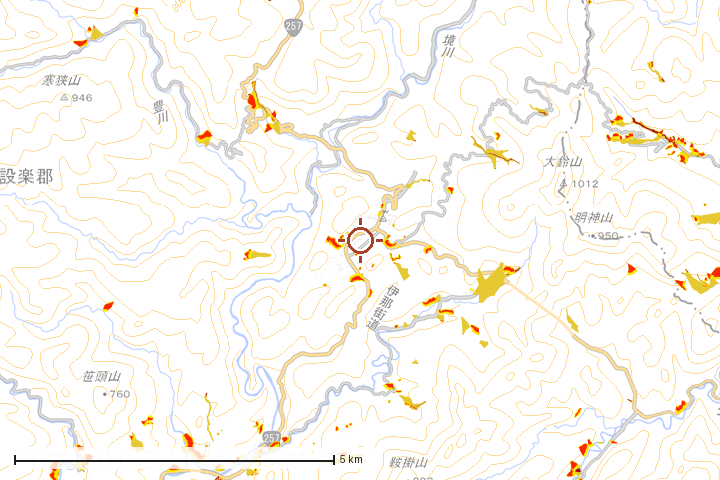 設楽町周辺のハザード重ね図