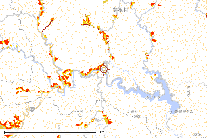 豊根村周辺のハザード重ね図