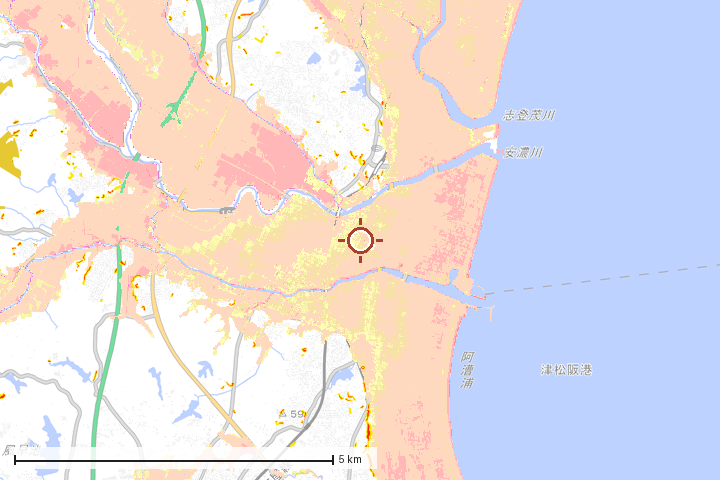 津市周辺のハザード重ね図
