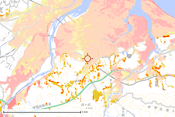 伊勢市周辺のハザード重ね図