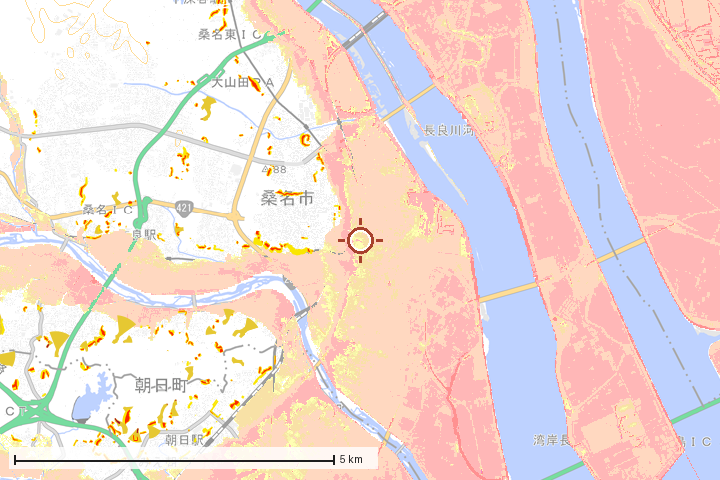 桑名市周辺のハザード重ね図