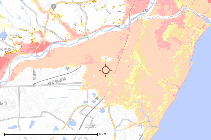 鈴鹿市周辺のハザード重ね図
