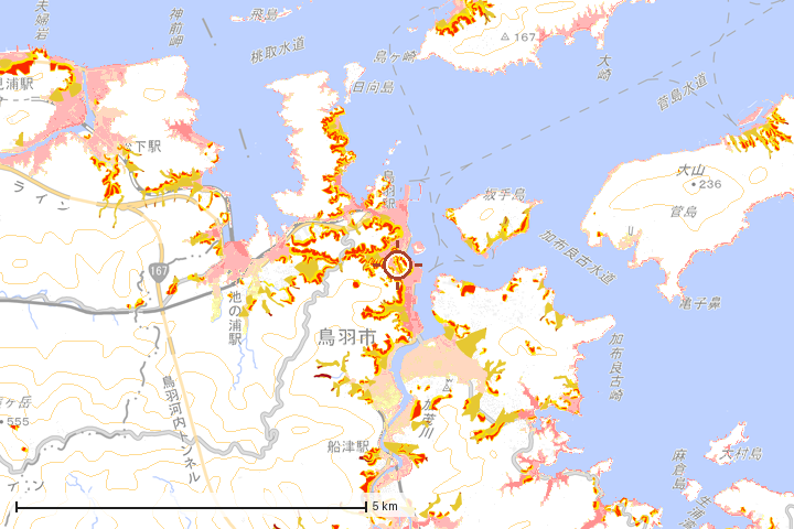 鳥羽市周辺のハザード重ね図