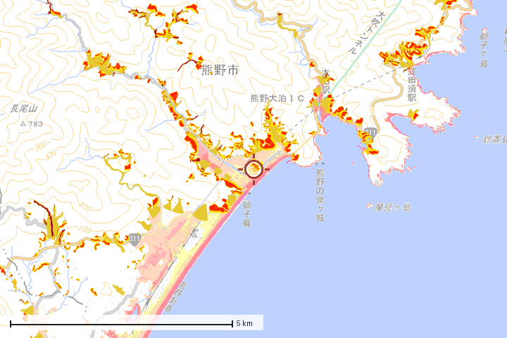 熊野市周辺のハザード重ね図