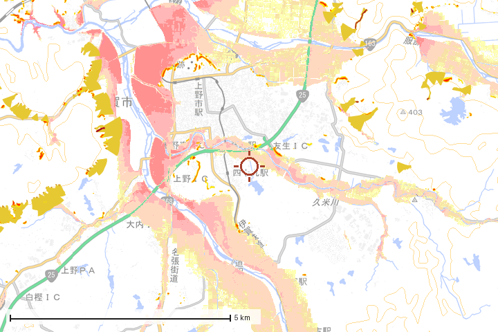 伊賀市周辺のハザード重ね図
