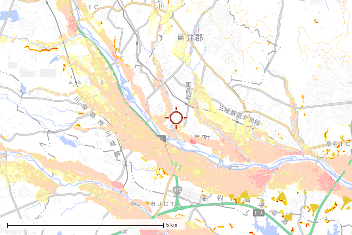 東員町周辺のハザード重ね図