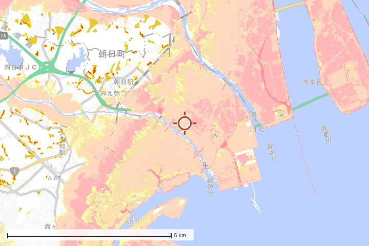 川越町周辺のハザード重ね図