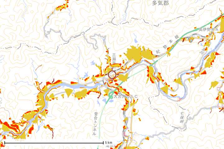 大台町周辺のハザード重ね図