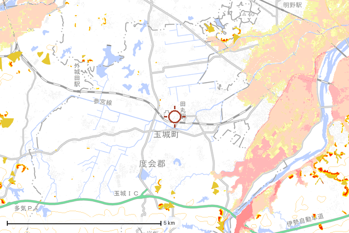 玉城町周辺のハザード重ね図