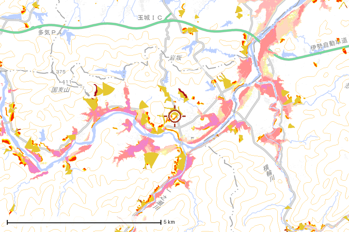 度会町周辺のハザード重ね図