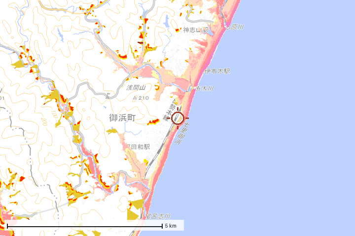 御浜町周辺のハザード重ね図