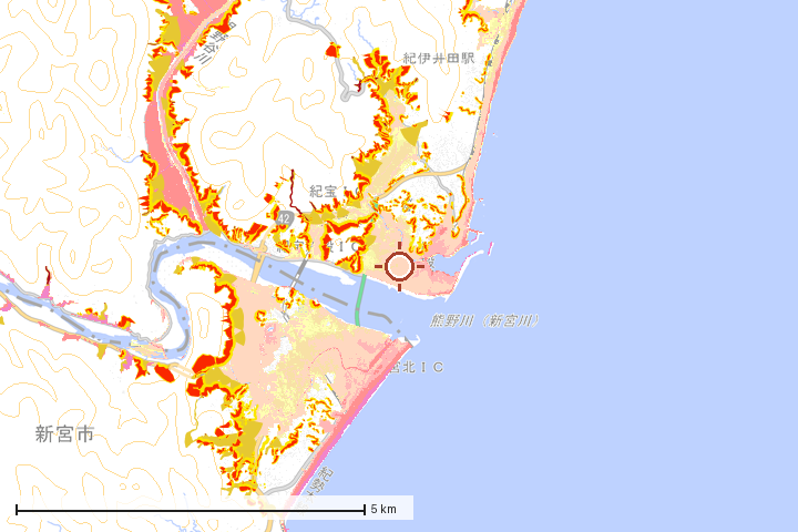 紀宝町周辺のハザード重ね図