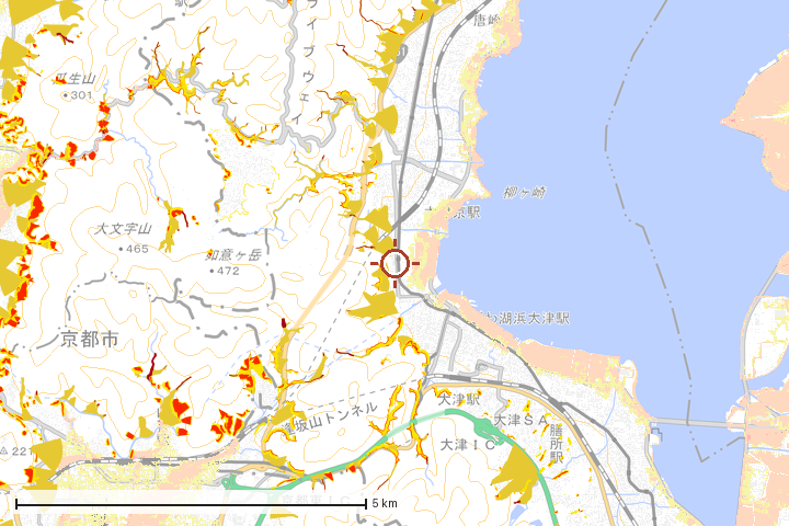 大津市周辺のハザード重ね図
