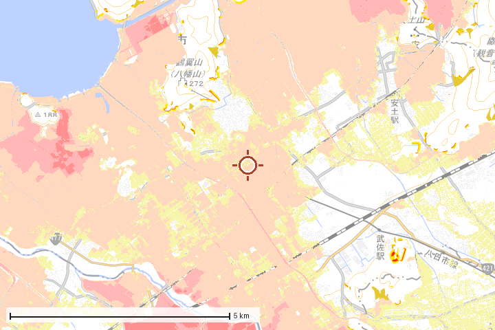 近江八幡市周辺のハザード重ね図