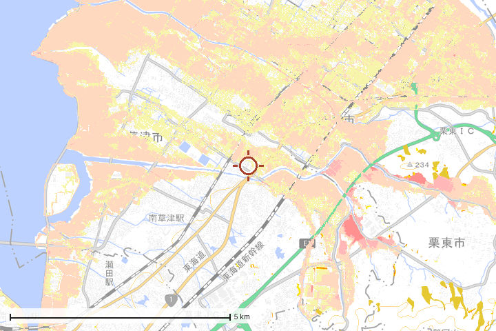 草津市周辺のハザード重ね図