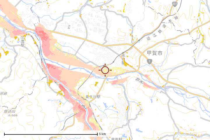 甲賀市周辺のハザード重ね図