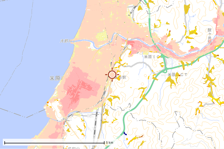 米原市周辺のハザード重ね図