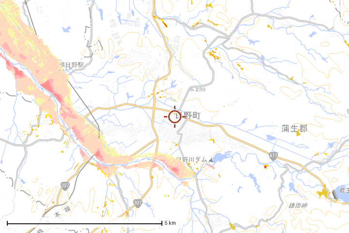 日野町周辺のハザード重ね図