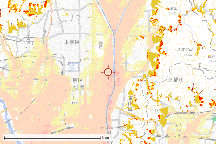 京都市周辺のハザード重ね図