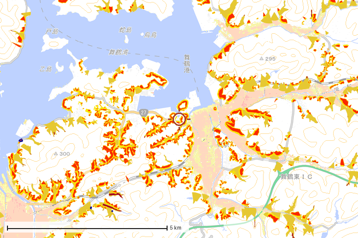 舞鶴市周辺のハザード重ね図