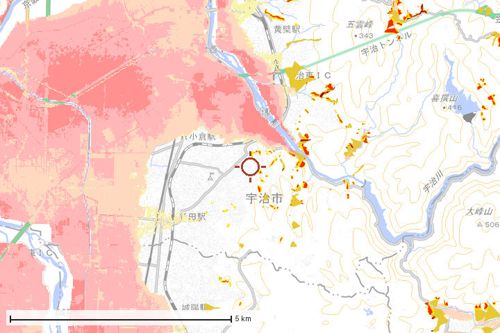 宇治市周辺のハザード重ね図