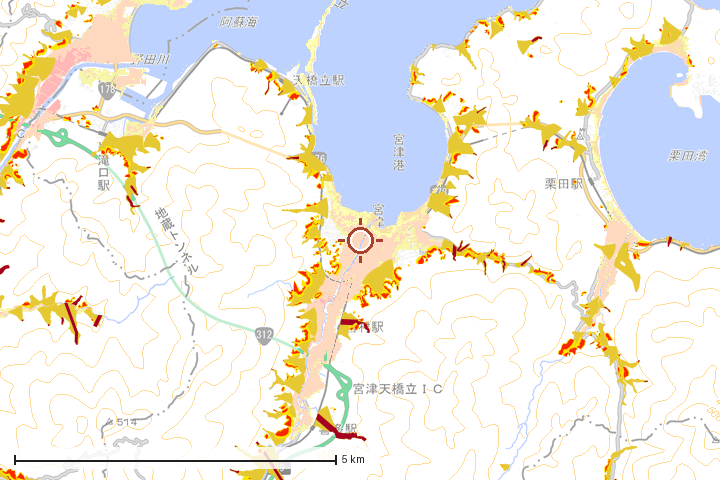 宮津市周辺のハザード重ね図