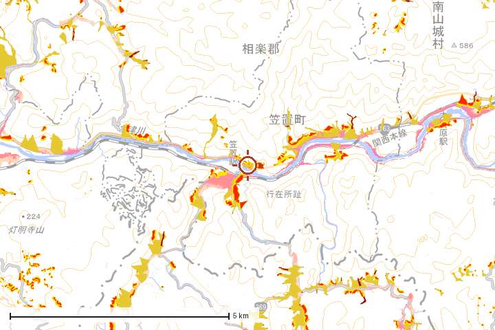 笠置町周辺のハザード重ね図