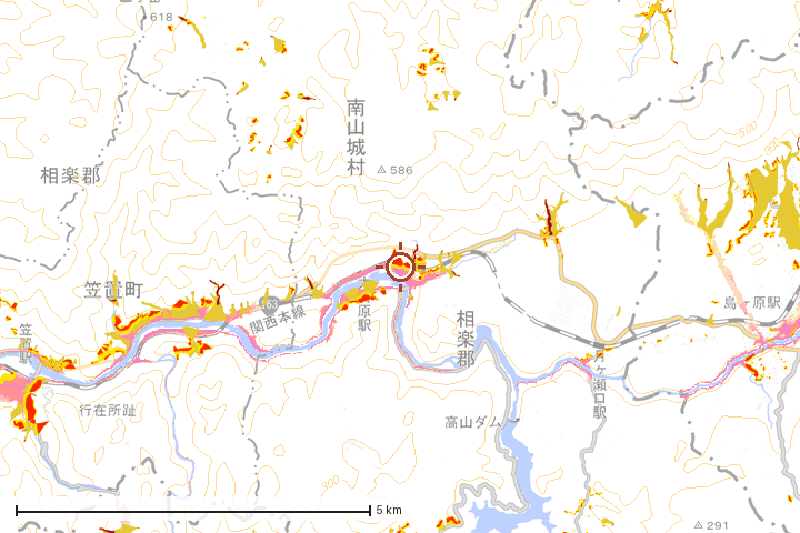 南山城村周辺のハザード重ね図