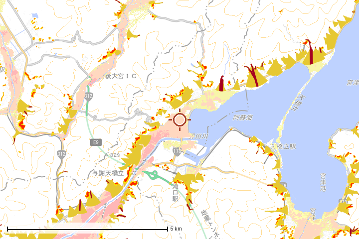 与謝野町周辺のハザード重ね図