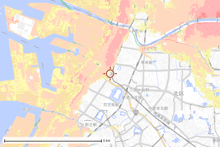 堺区周辺のハザード重ね図