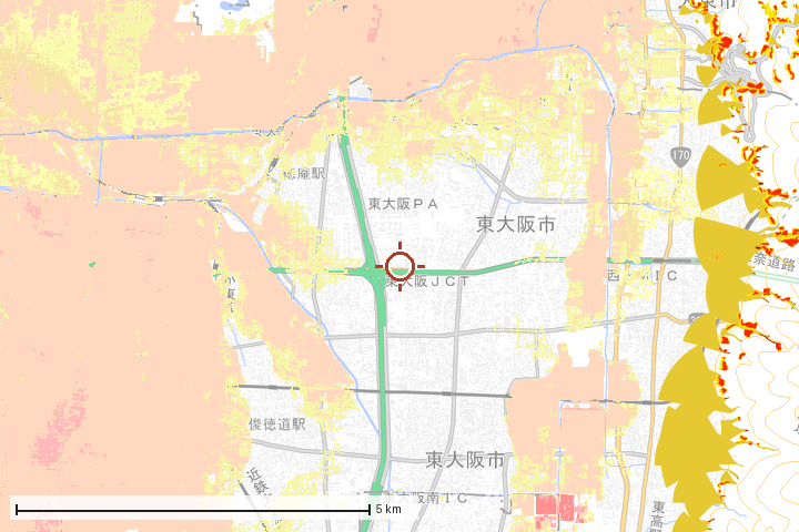 東区周辺のハザード重ね図