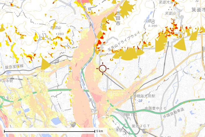 池田市周辺のハザード重ね図